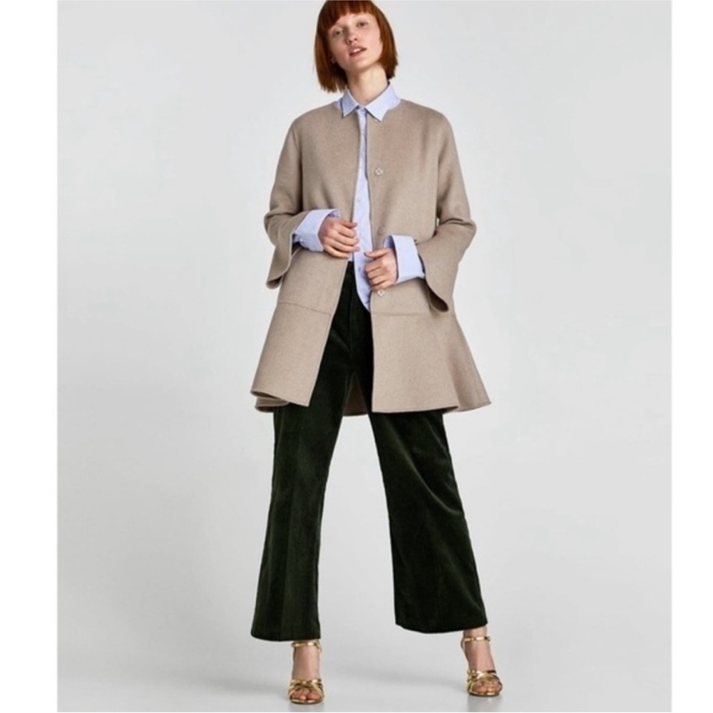Zara Bell Sleeve Coat Beige Wool Felt Size Medium